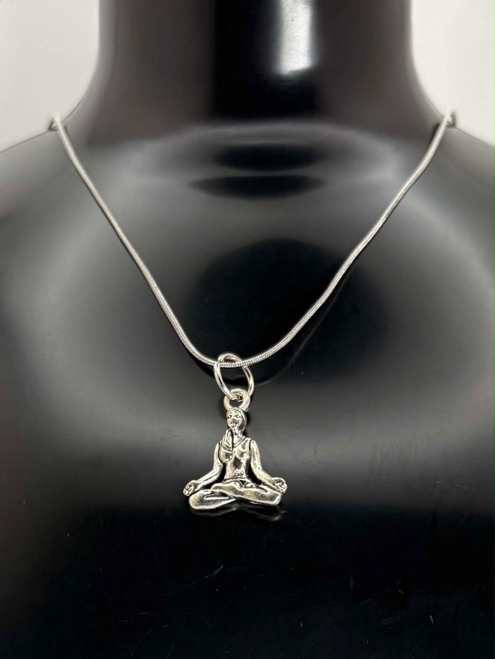 Silver Tone Meditation Buddha Necklace on Stainless Steel Chain